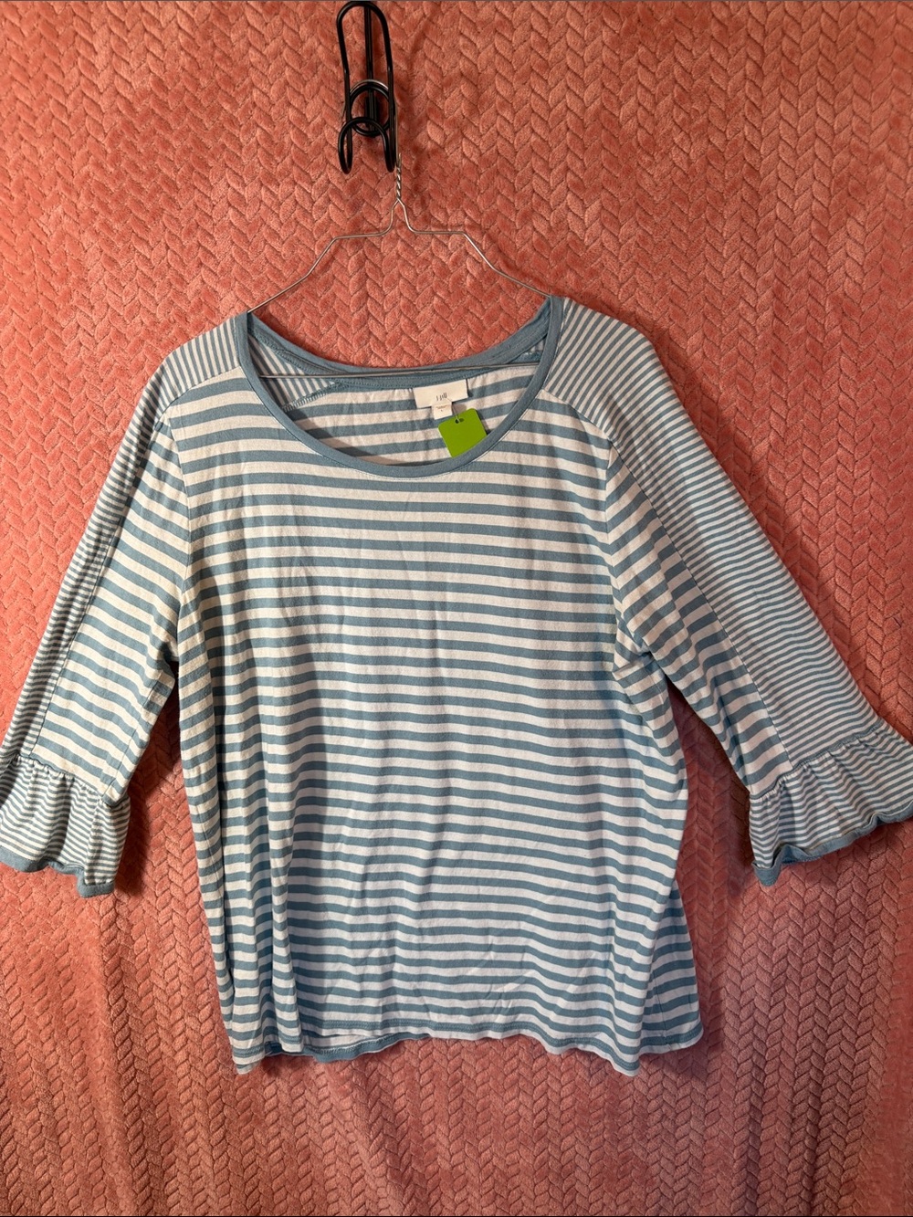 J. Jill Blue and White Striped Ruffle-Sleeve Long Sleeve Top